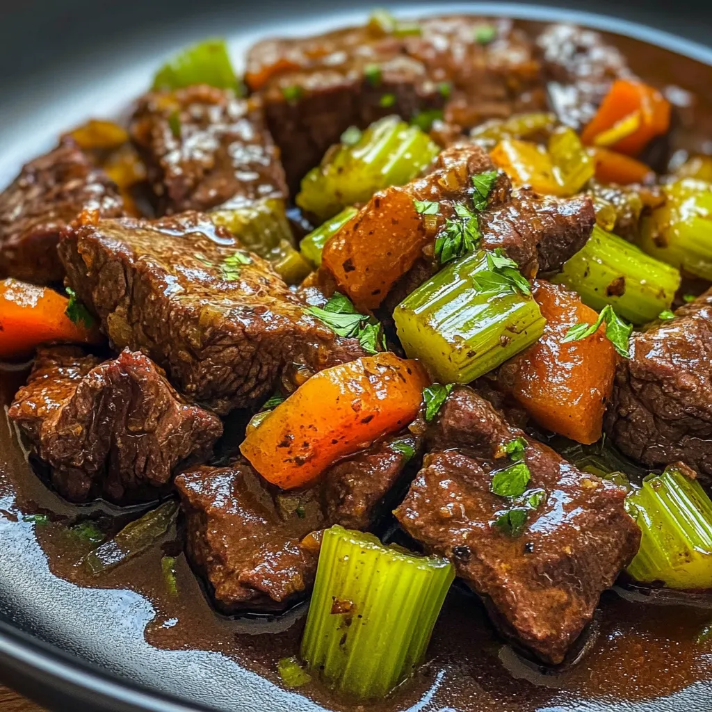 Plato de carne de res guisada con ají pimentón y apio, acompañado de arroz blanco.