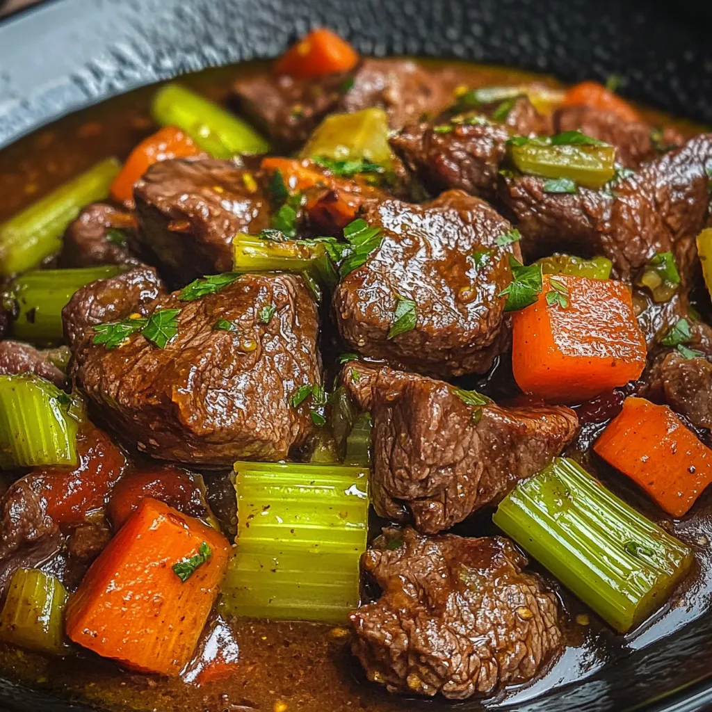 Plato de carne de res guisada con ají pimentón y apio, acompañado de arroz blanco.