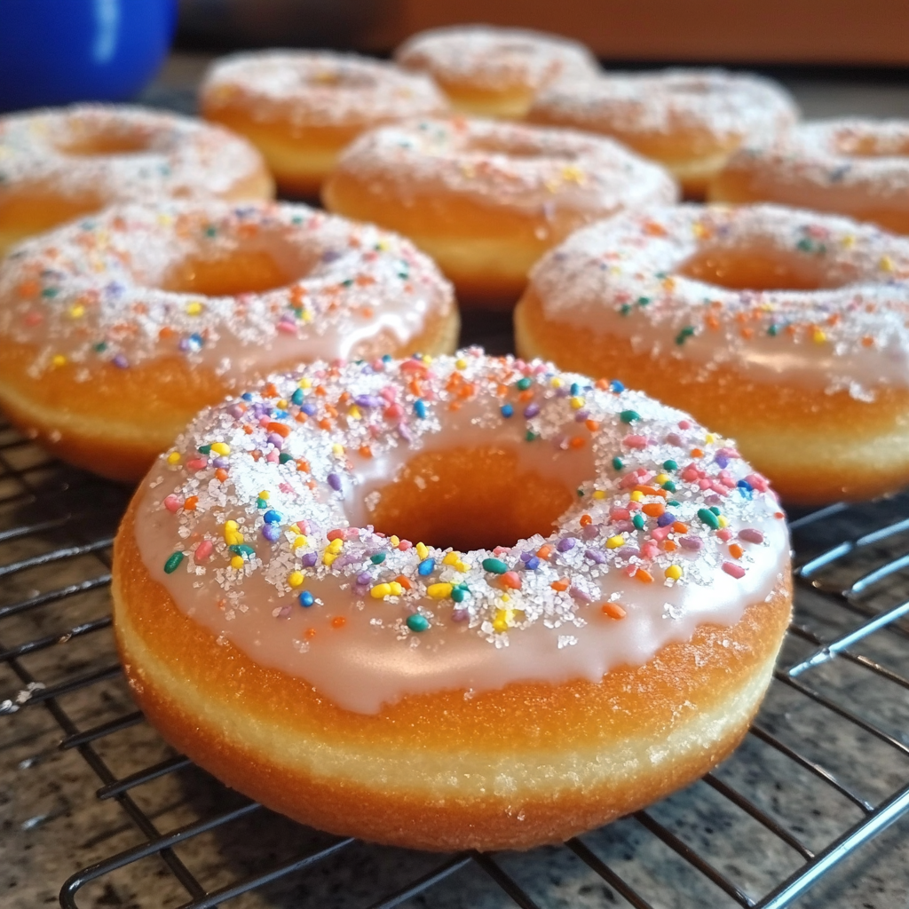 Donas caseras de azúcar esponjosas y doradas, espolvoreadas con azúcar, servidas en una bandeja rústica.