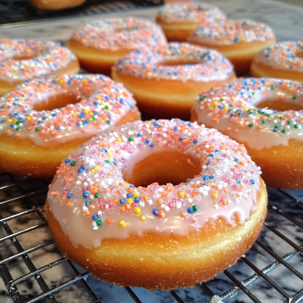 Donas caseras de azúcar esponjosas y doradas, espolvoreadas con azúcar, servidas en una bandeja rústica.
