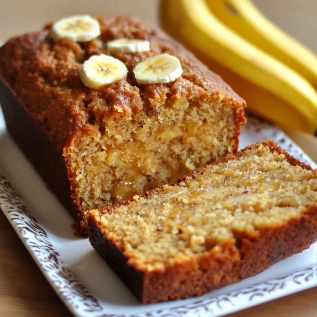 Pan de Banana Sin Harina recién horneado en un molde.