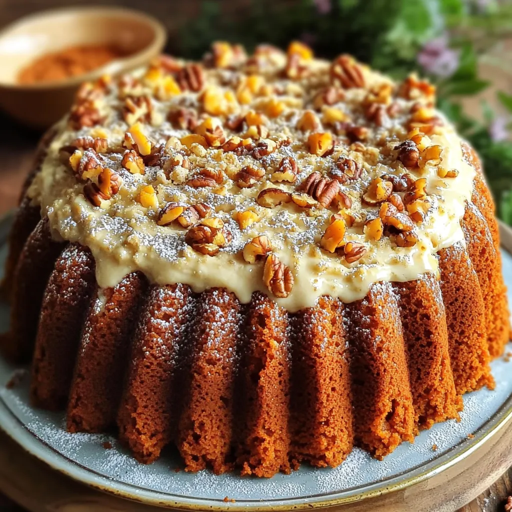 Tarta de zanahoria y nueces con frosting de queso crema, decorada con nueces.