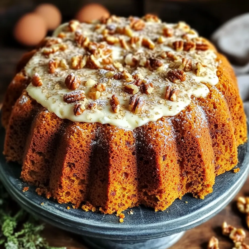 Tarta de zanahoria y nueces con frosting de queso crema, decorada con nueces.