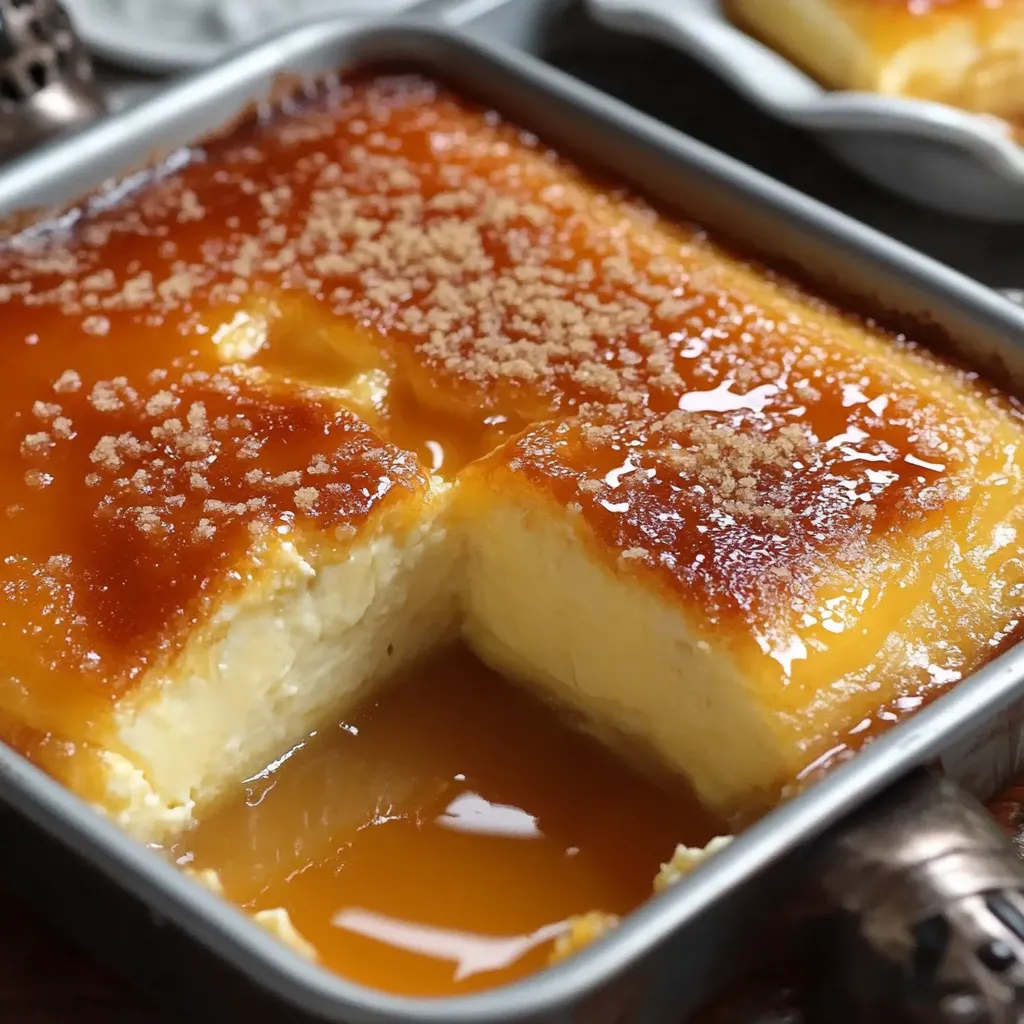 Budín de Panadería Tradicional servido con caramelo dorado en la parte superior, listo para disfrutar en cualquier ocasión.