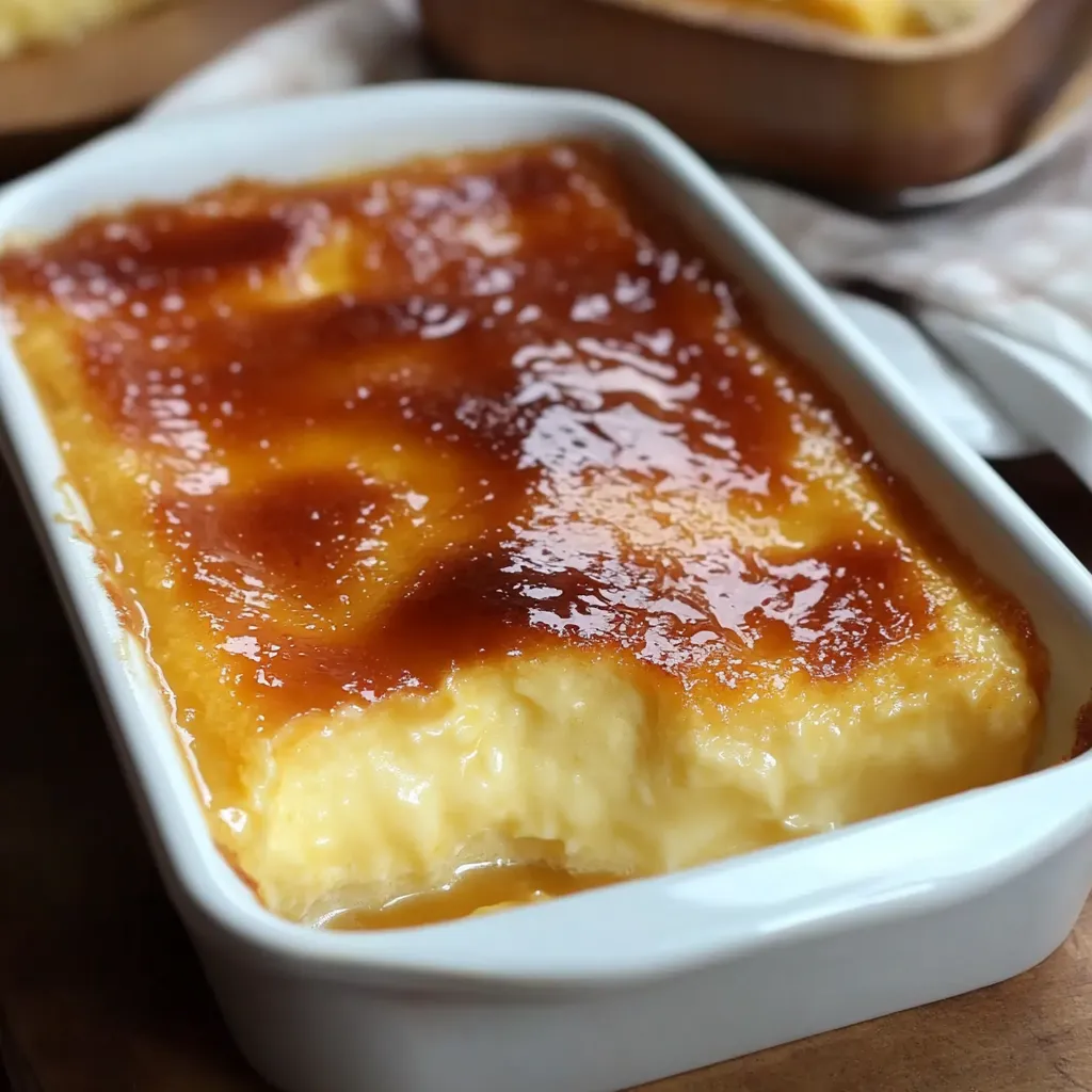 Budín de Panadería Tradicional servido con caramelo dorado en la parte superior, listo para disfrutar en cualquier ocasión.