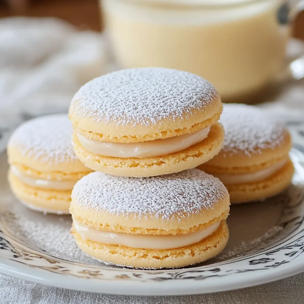 Proceso de armado de alfajores de maicena con dulce de leche y coco.