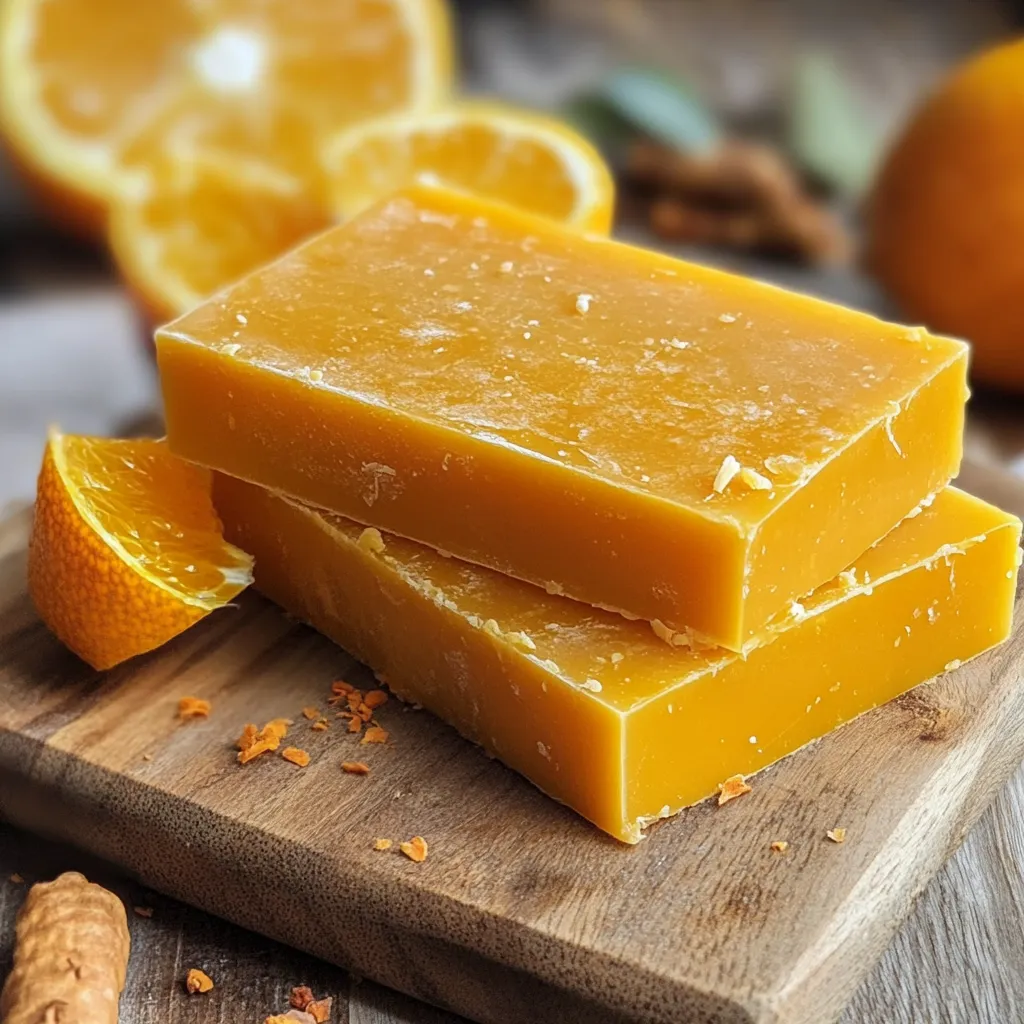 Ingredientes naturales para hacer jabón de cúrcuma y naranja en casa.