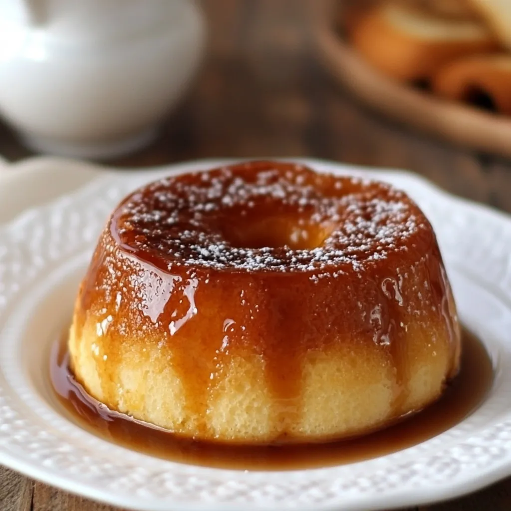 Budín de Pan casero con caramelo dorado servido en un plato.