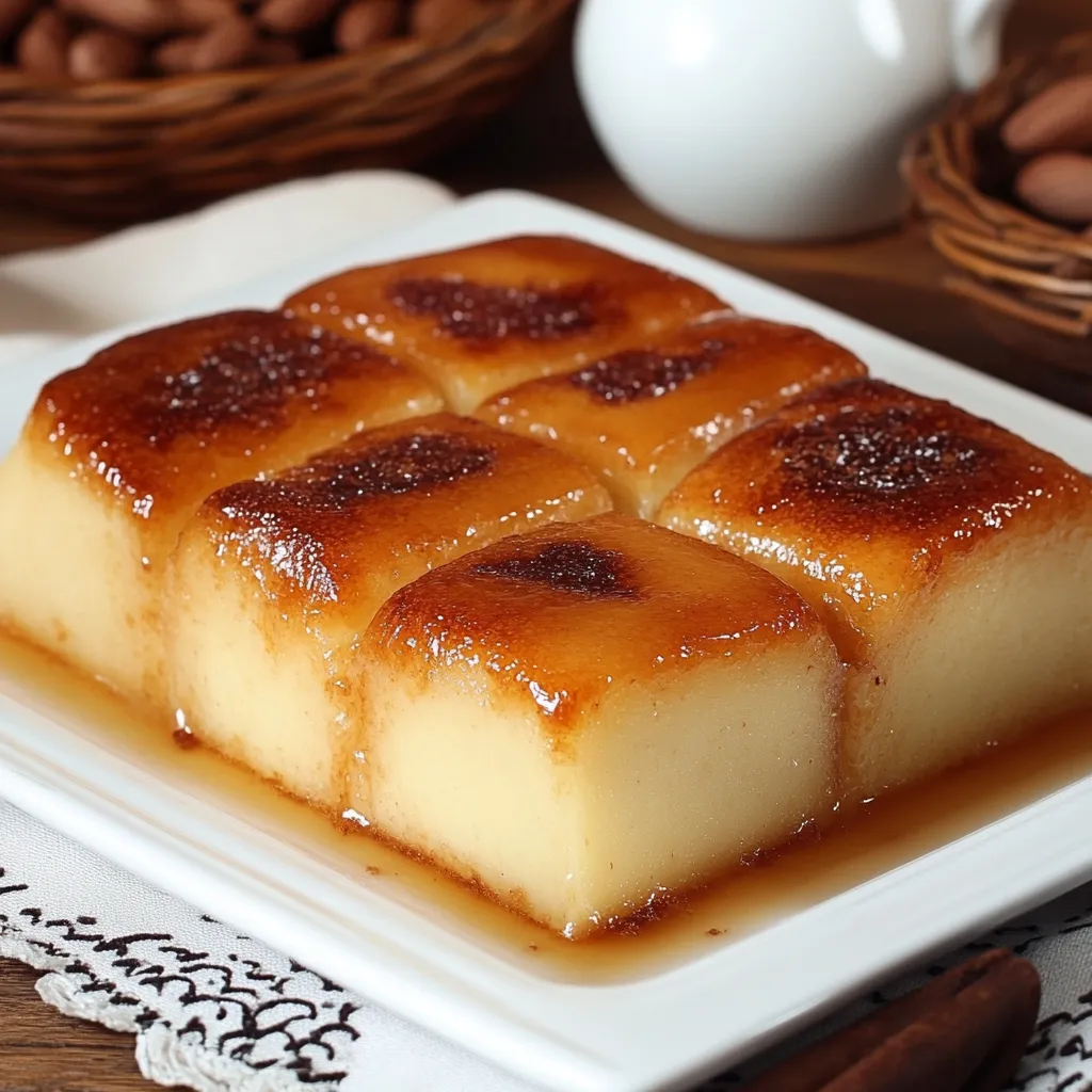 Budín de pan casero servido en un plato blanco, decorado con pasas y un toque de canela.