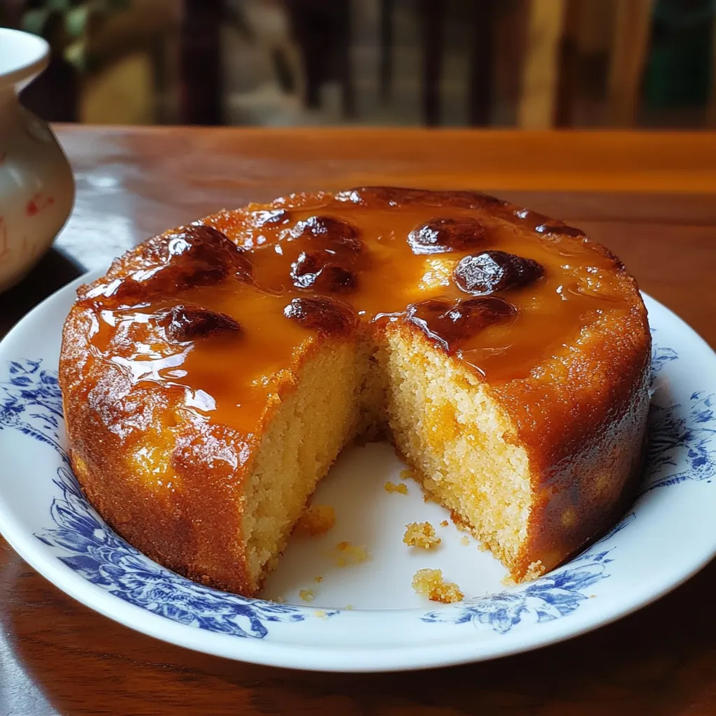 Budín de pan casero con caramelo dorado en la parte superior y una textura cremosa.