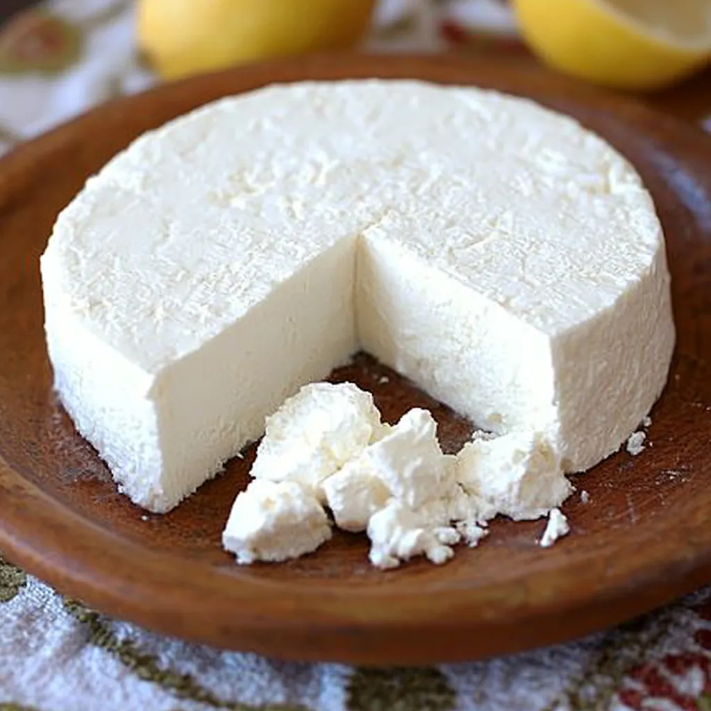 Queso fresco casero moldeado y listo para servir.