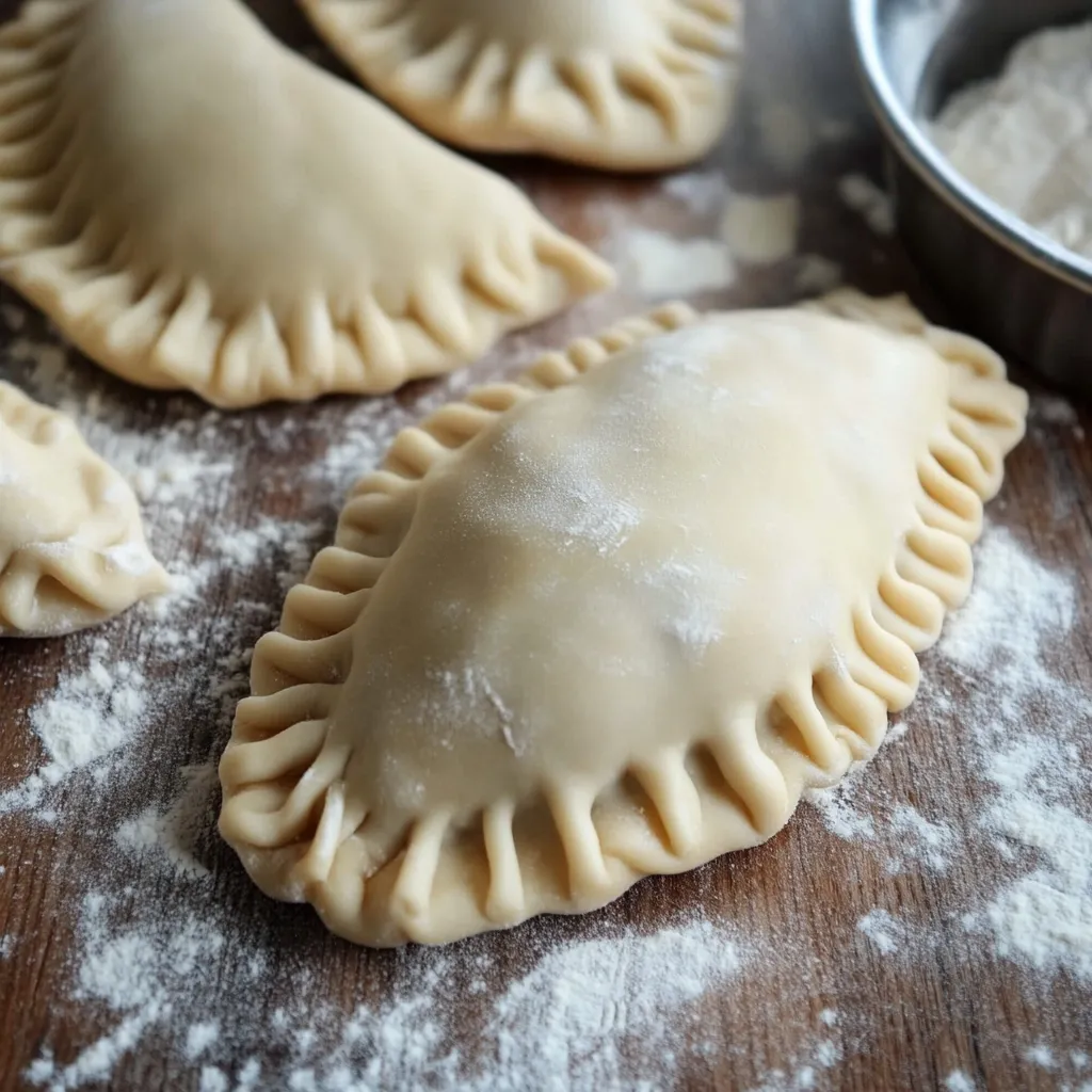 Empanadas caseras doradas recién horneadas, con un relleno jugoso.