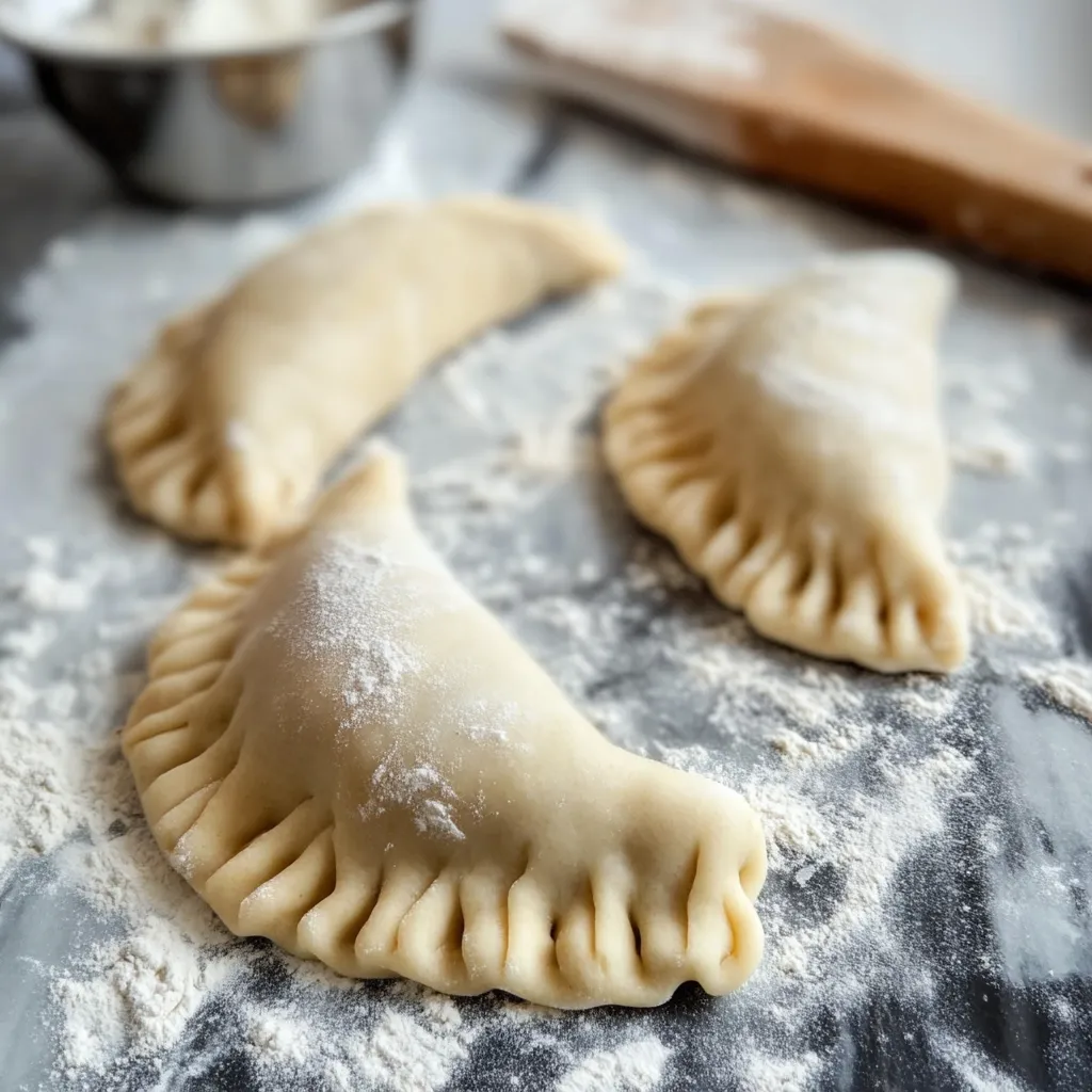 Masa casera para empanadas lista para estirar sobre una superficie enharinada.