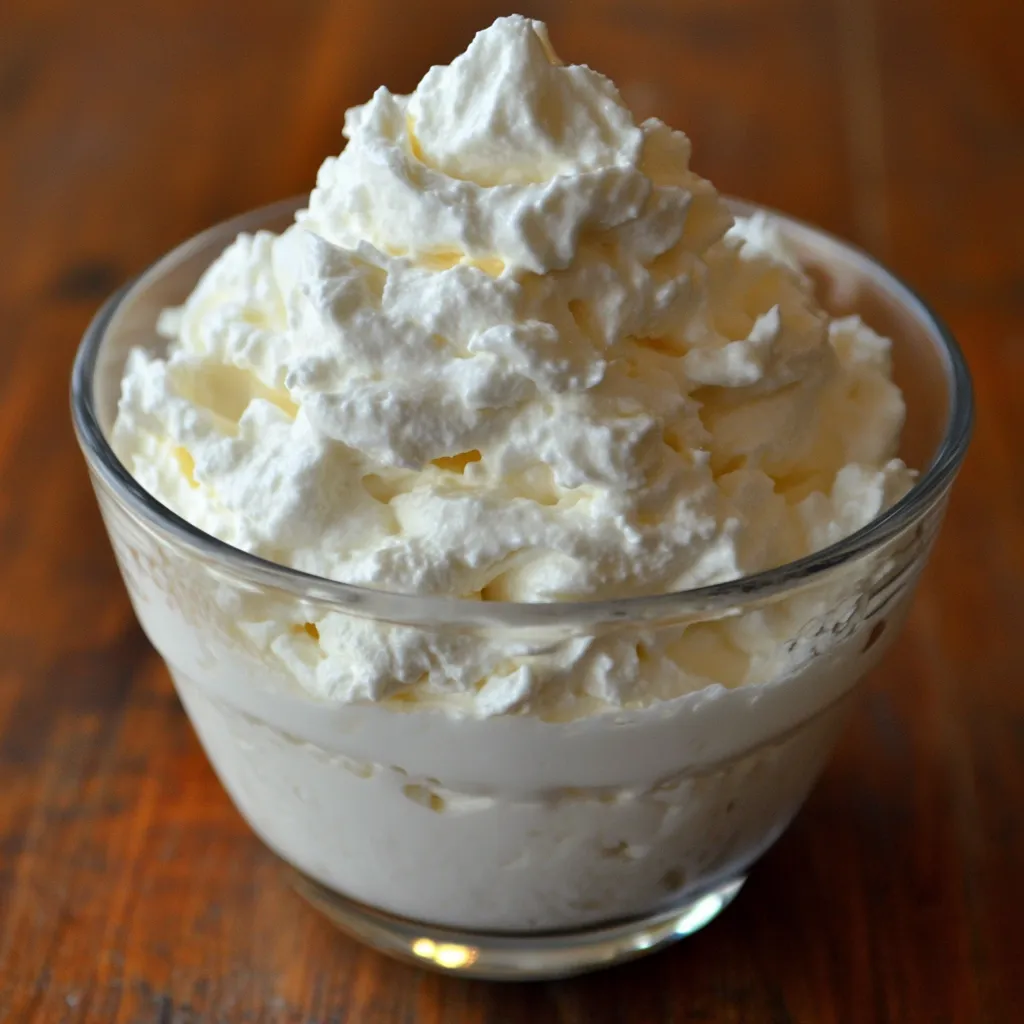 Crema batida casera con leche servida en un bol blanco lista para decorar postres.