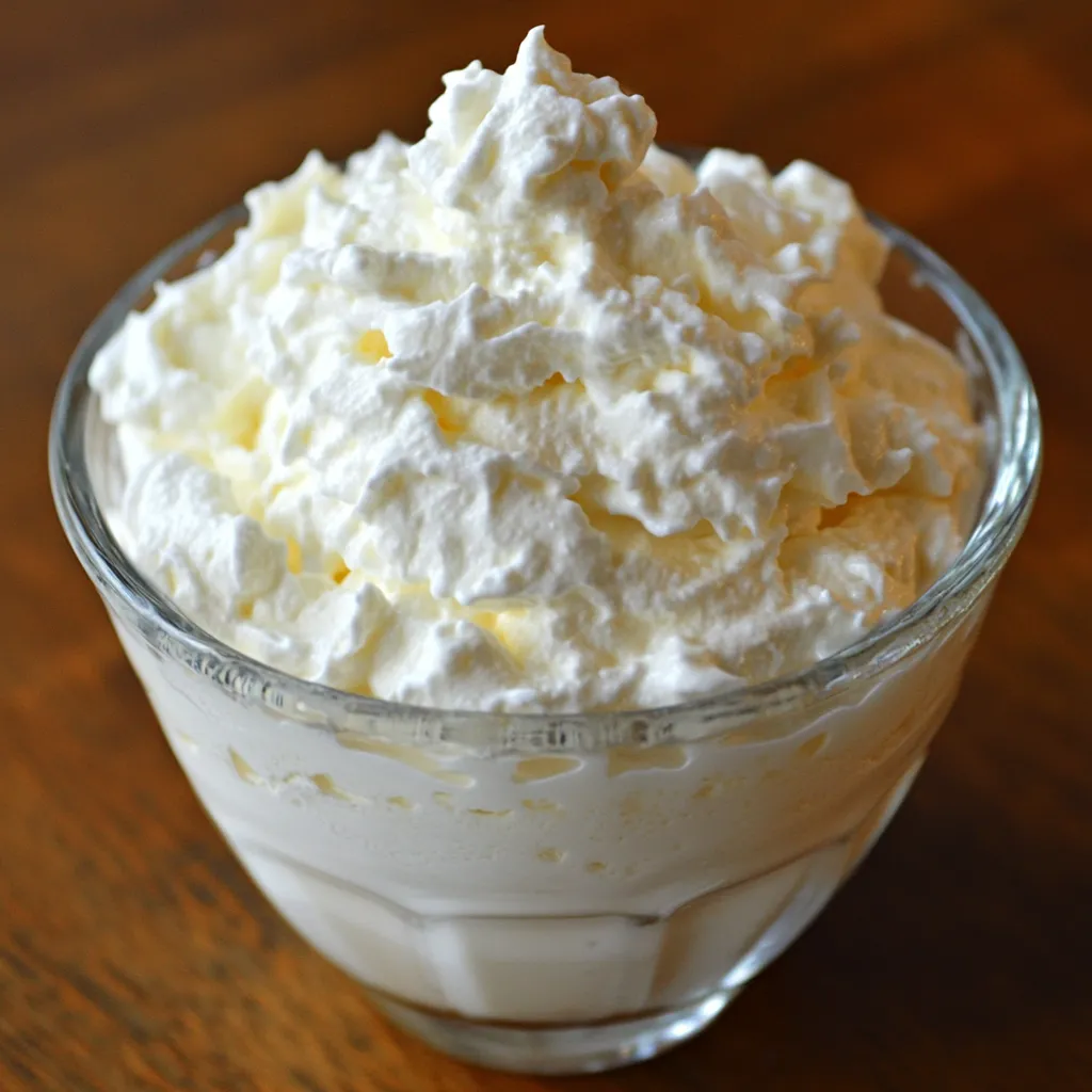 Crema batida casera con leche servida en un bol blanco lista para decorar postres.