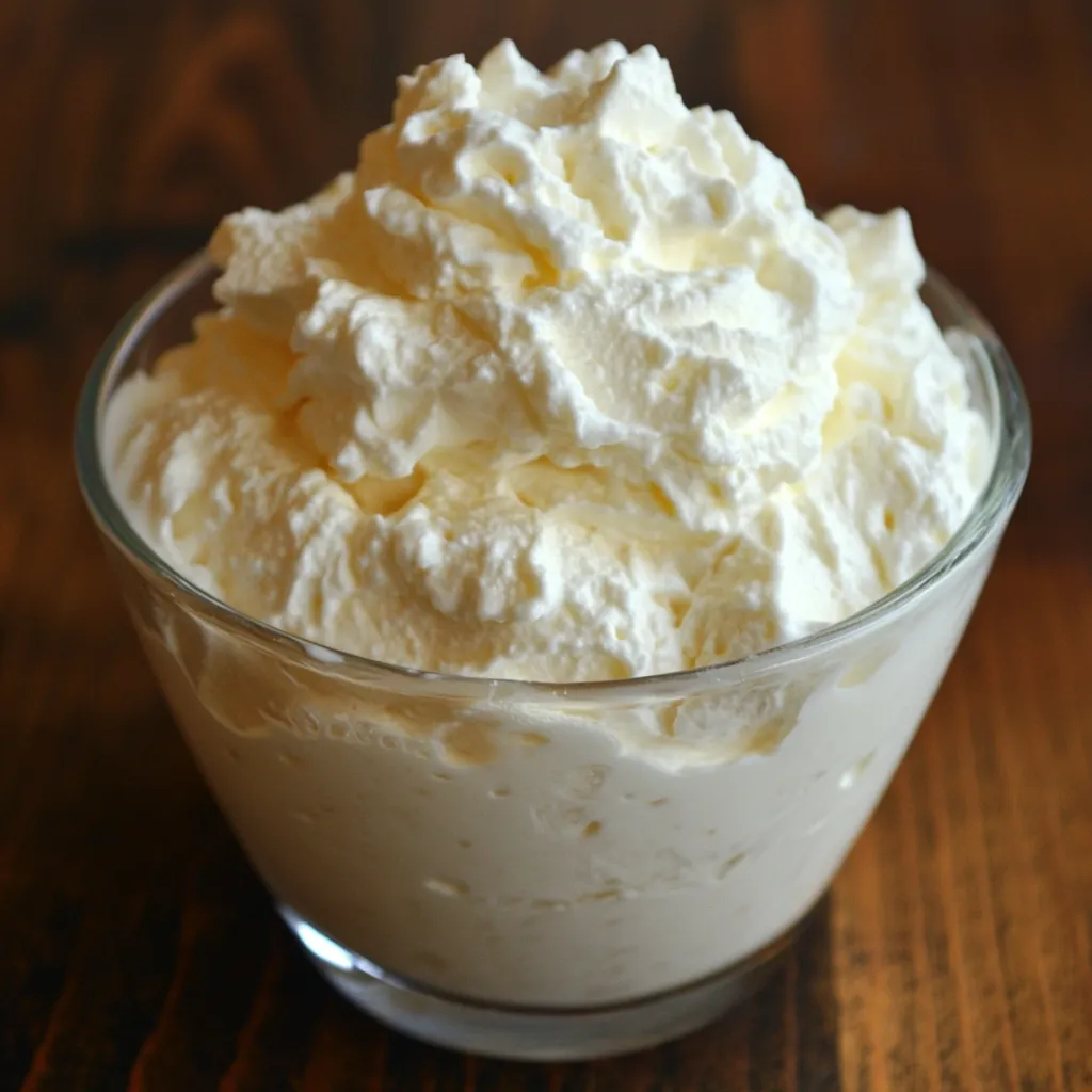 Crema batida casera con leche servida en un bol blanco lista para decorar postres.