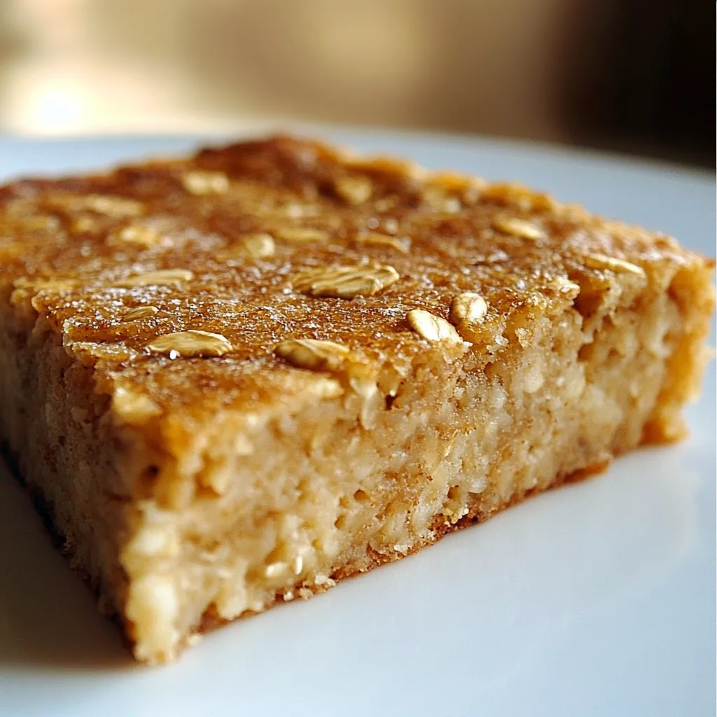 Pastel de avena dietético recién horneado en un molde, decorado con frutas frescas y un toque de miel.