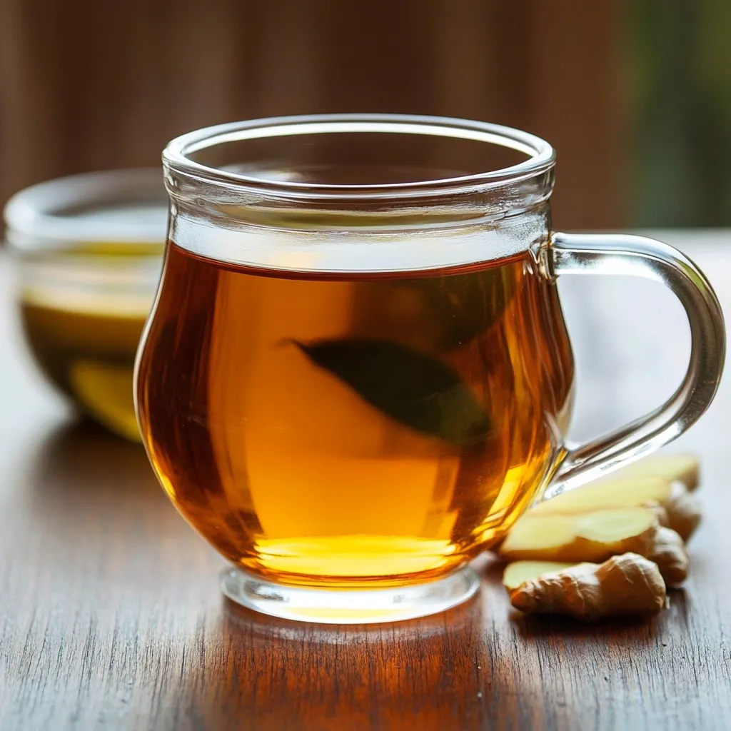 Taza de infusión natural con hojas de aguacate, mango y guanábana, acompañada de cúrcuma en polvo y limón.