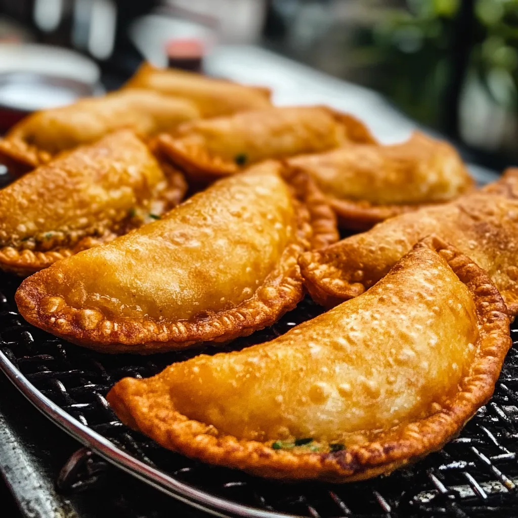 Empanadas fritas caseras recién hechas, crujientes y doradas, servidas en un plato.