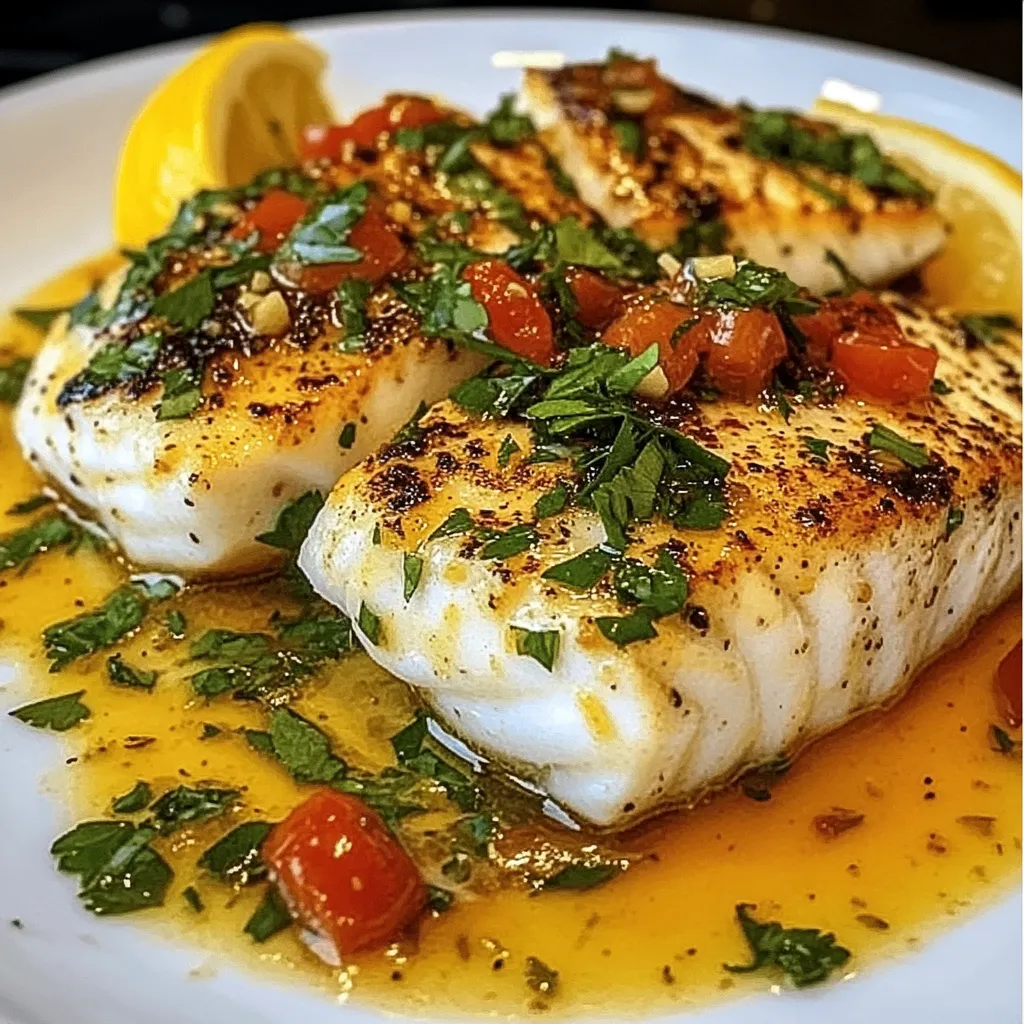 Filete de pescado dorado servido con salsa de mostaza y limón en un plato blanco con guarnición de verduras