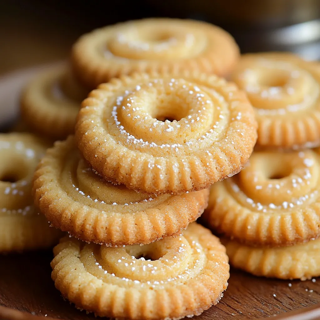 Galletas de mantequilla danesas doradas y crujientes sobre una bandeja.