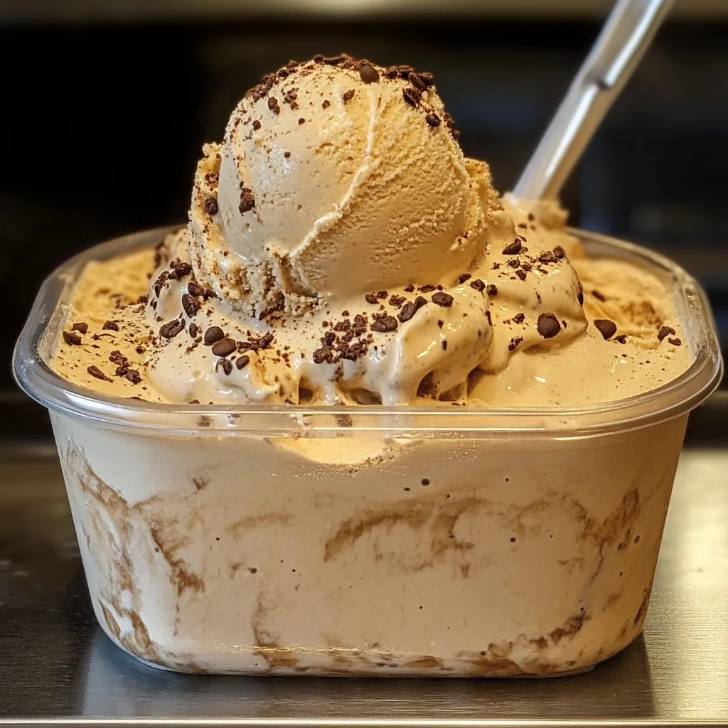 Helado de café casero servido en un bol, con textura cremosa y decorado con granos de café.