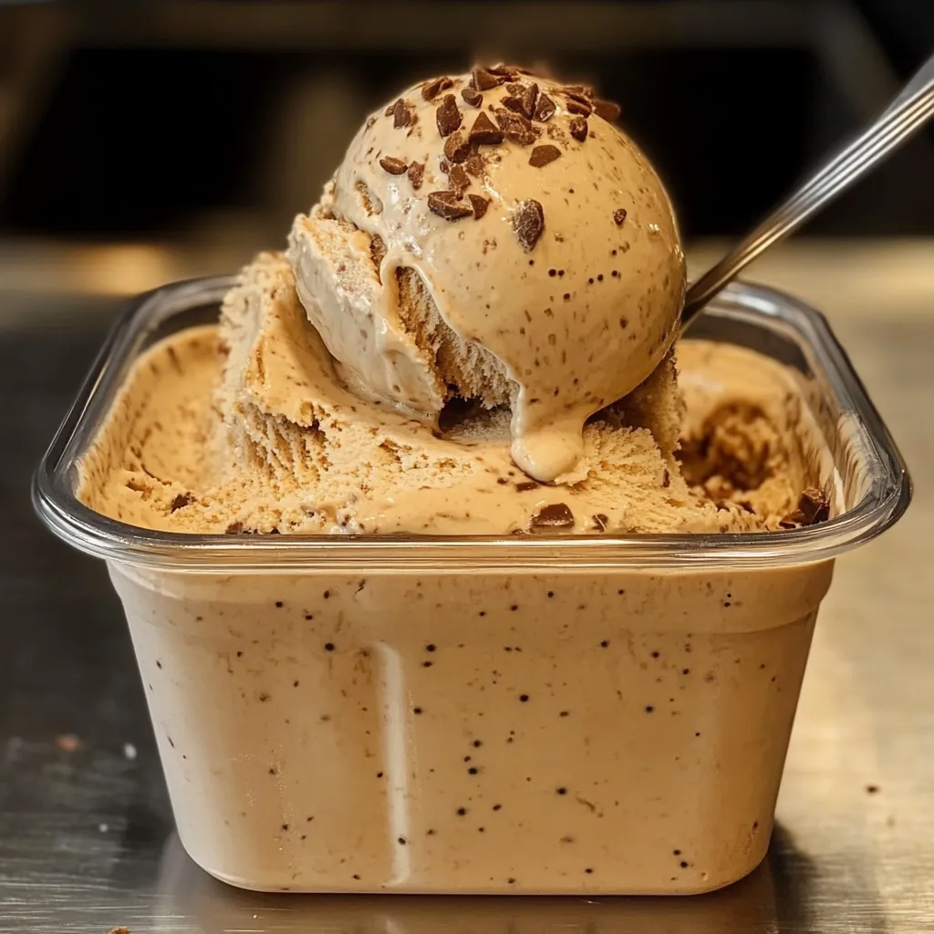 Helado de café casero servido en un bol, con textura cremosa y decorado con granos de café.