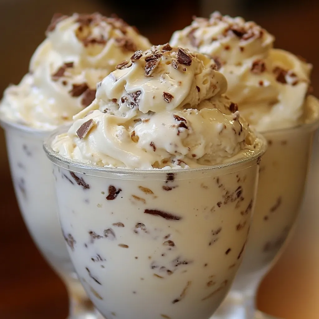 Helado casero de pedacitos servido en un bol con trozos de chocolate y galleta, mostrando su textura cremosa.