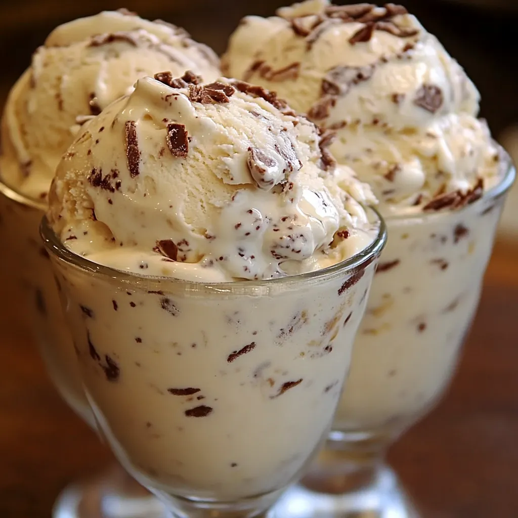 Helado casero de pedacitos servido en un bol con trozos de chocolate y galleta, mostrando su textura cremosa.