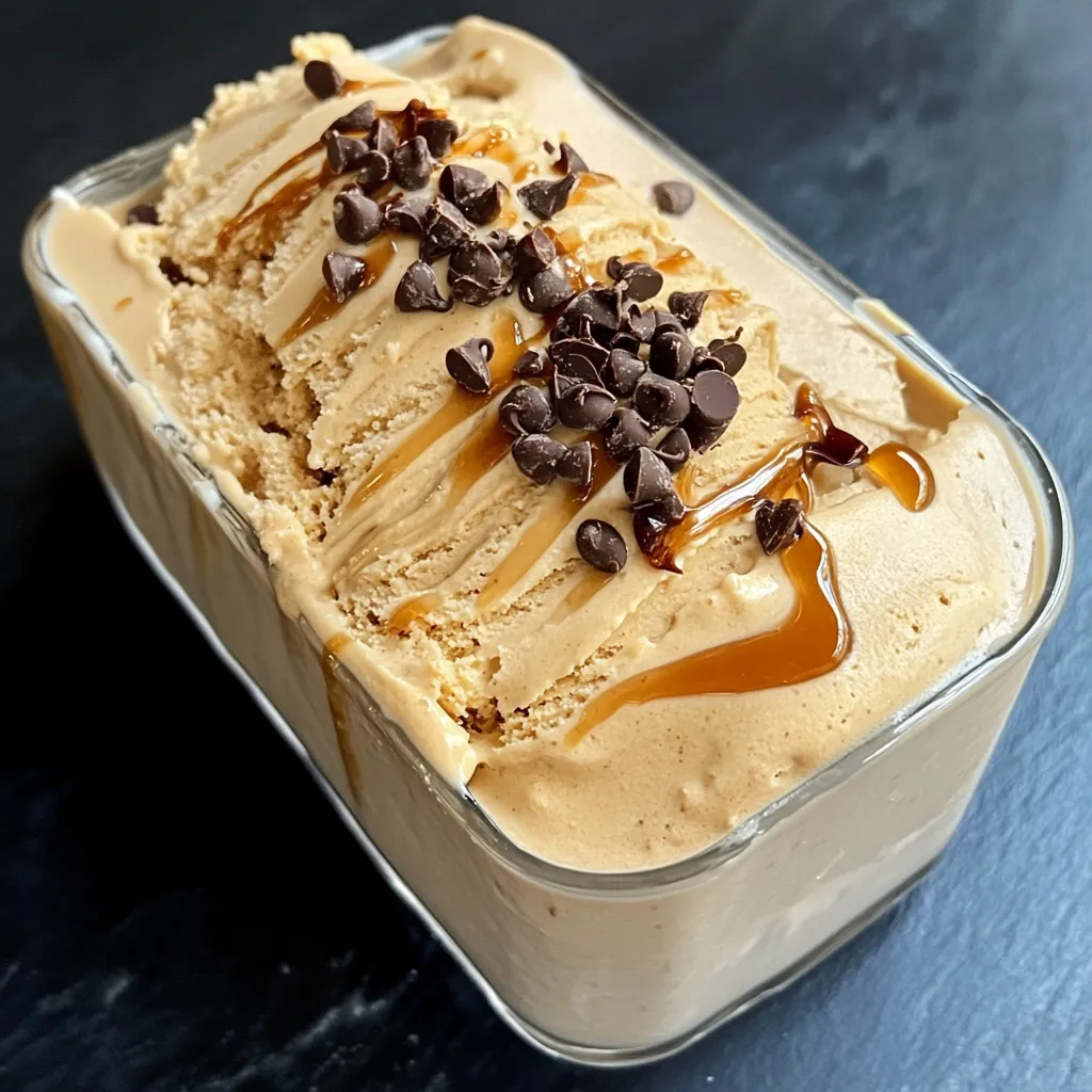 Helado de café casero servido en un tazón con granos de café y chocolate rallado