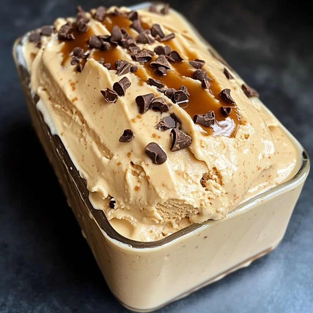 Helado de café casero servido en un tazón con granos de café y chocolate rallado