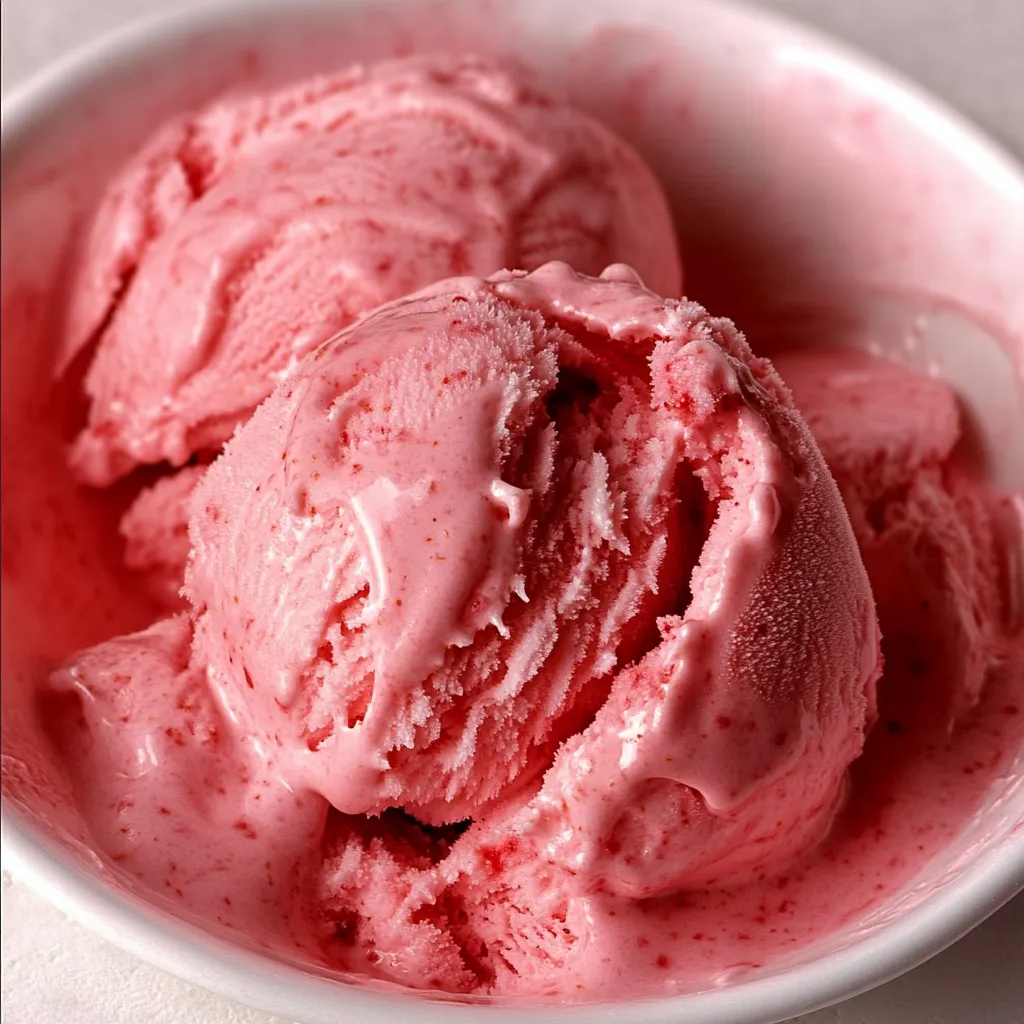 Helado de fresa casero servido en un bol con fresas frescas