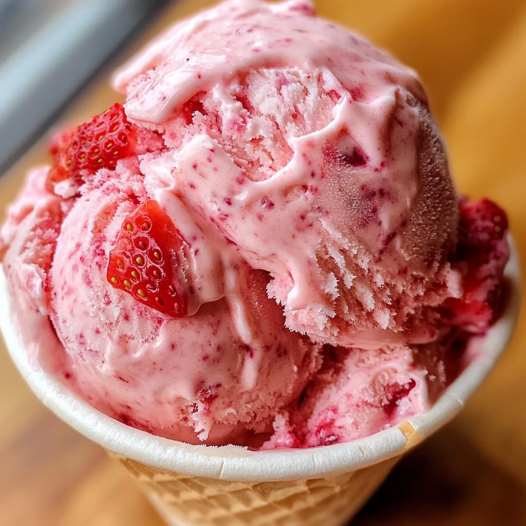 Helado de fresa casero servido en un bol con fresas frescas
