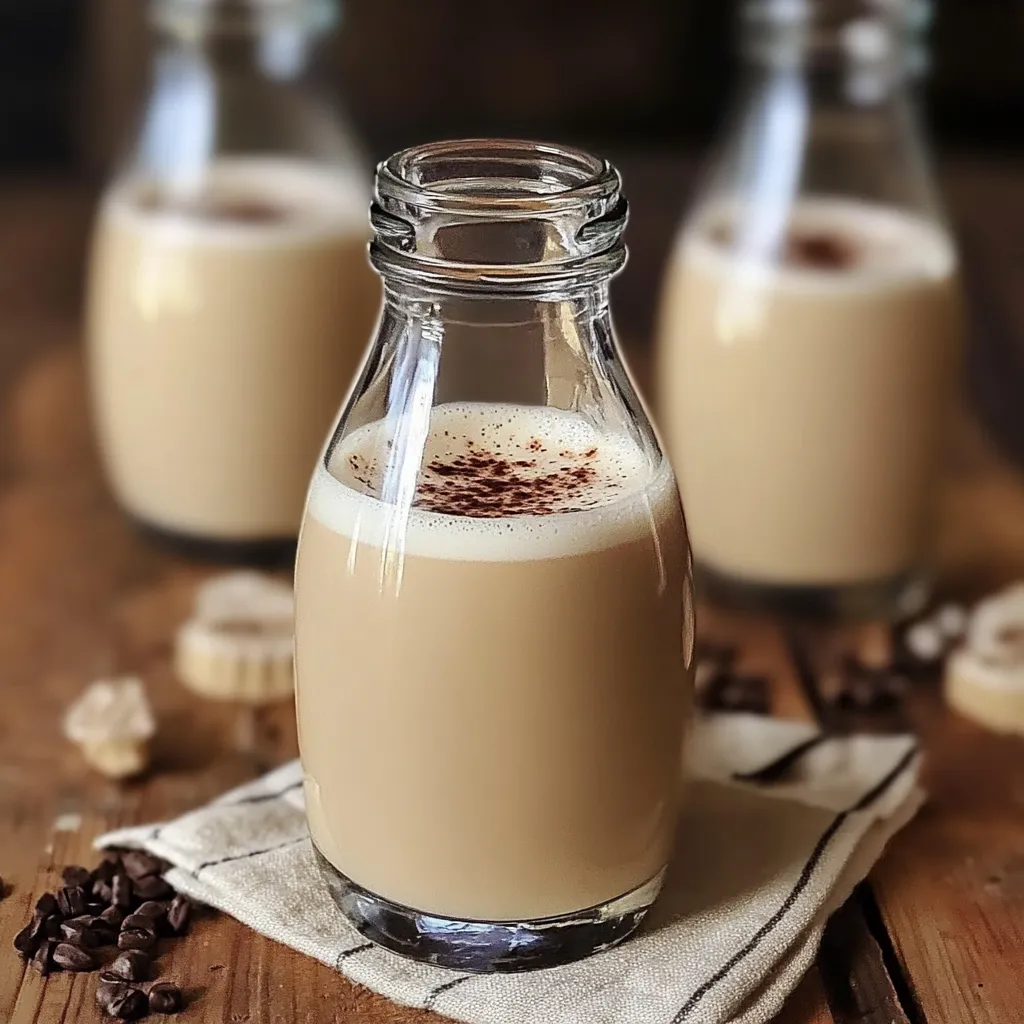 Licor de café Baileys casero servido en un vaso con hielo, con una textura cremosa y un color café intenso.