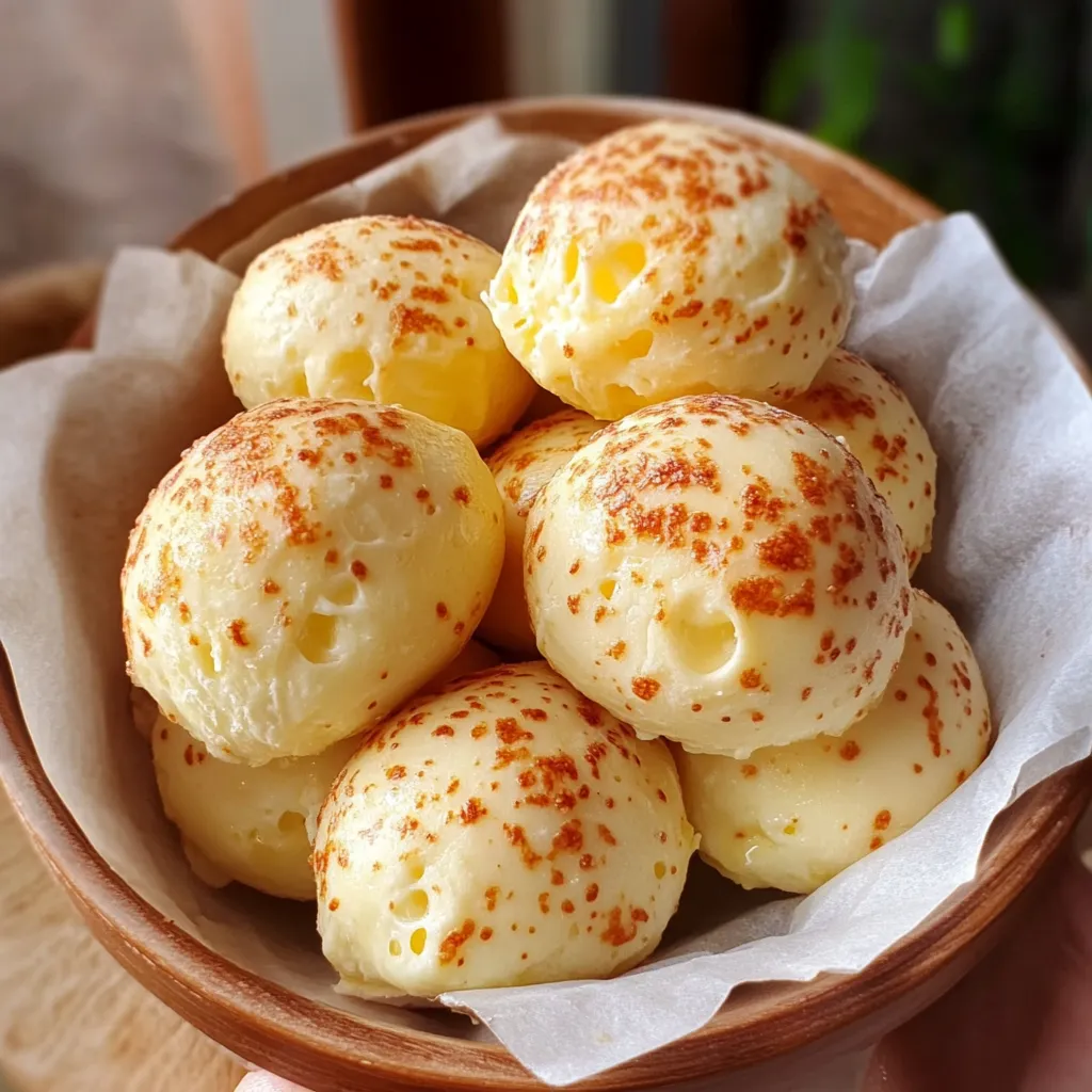 Pan de queso brasileño recién horneado sobre una bandeja, con un exterior dorado y textura suave.