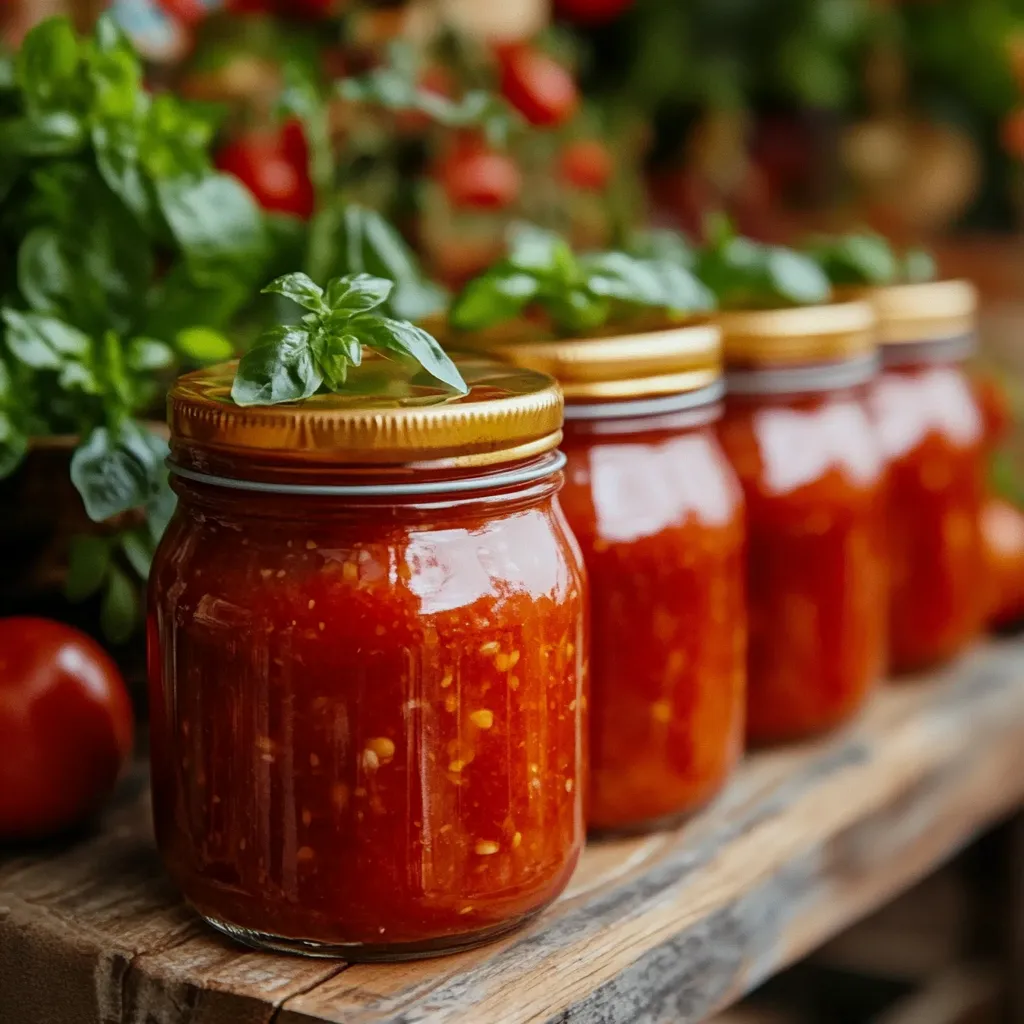 Pasta de tomate casera en un tarro de vidrio esterilizado