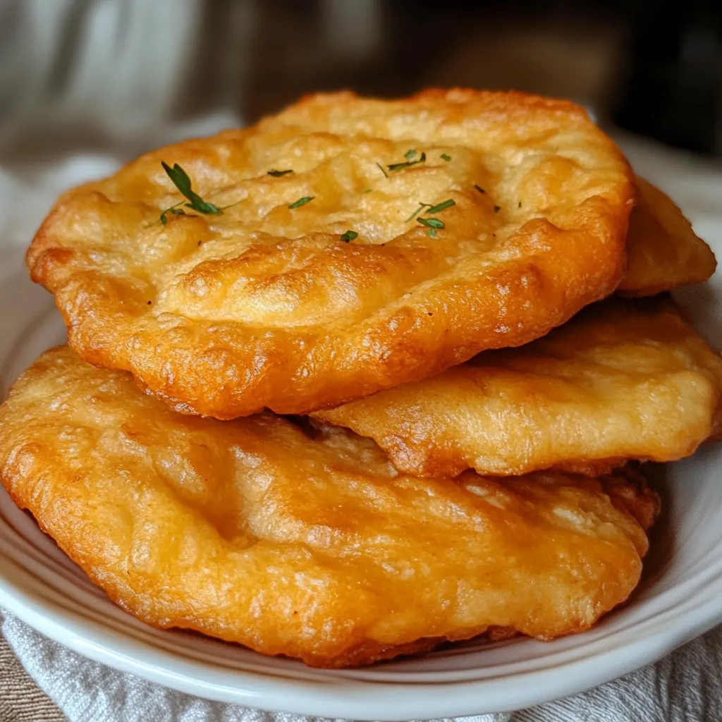 Pan Frito Indio (Poori) dorado, servido en un plato junto a un curry especiado.