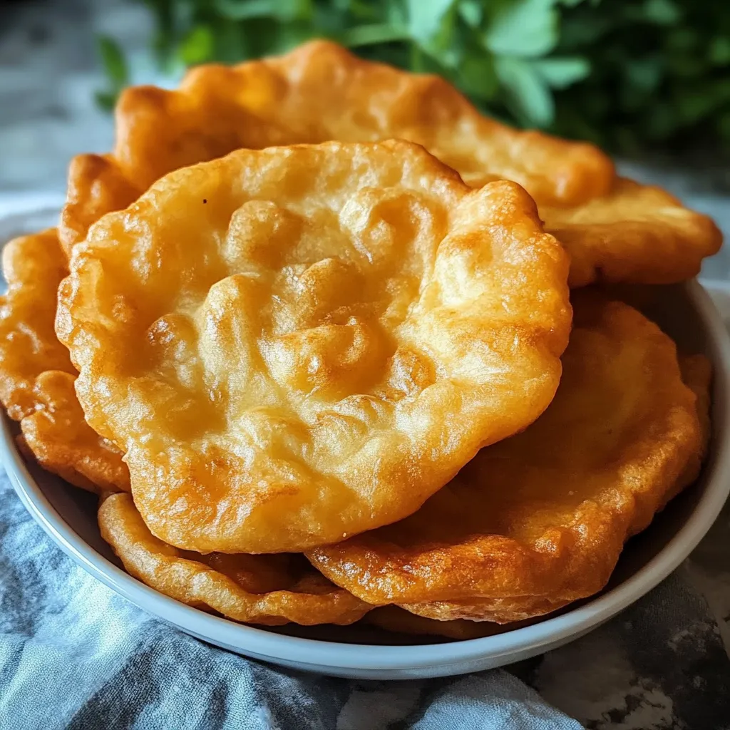 Pan Frito Indio (Poori) dorado, servido en un plato junto a un curry especiado.