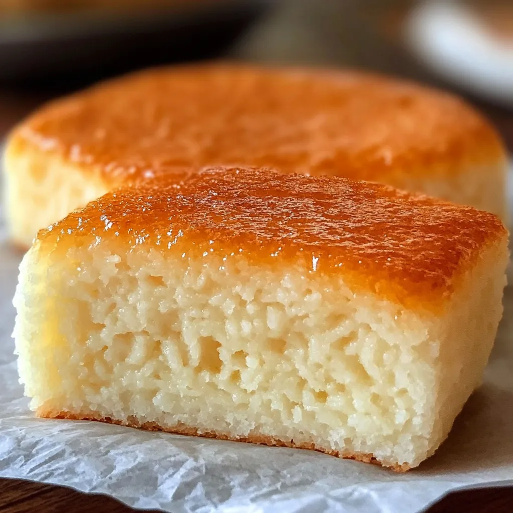 Pan de arroz esponjoso sin horno servido en un plato.