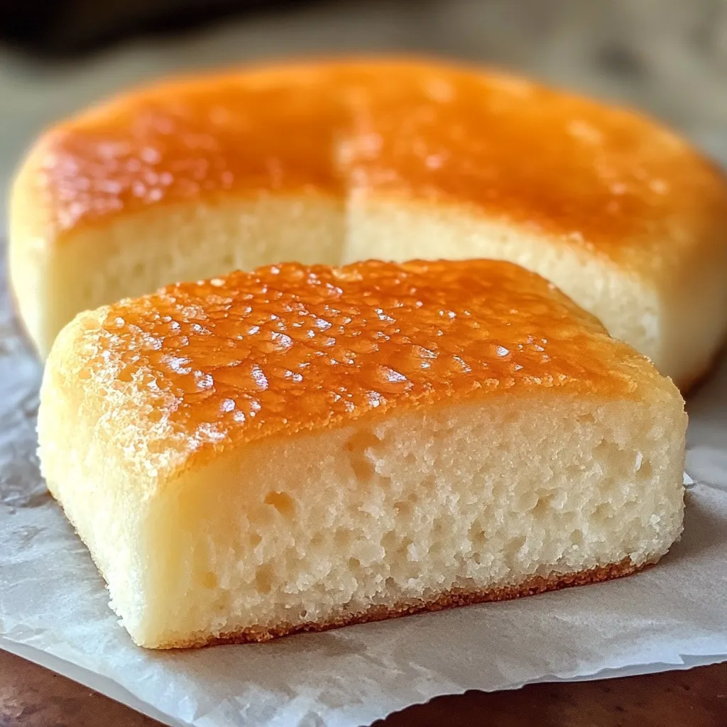 Pan de arroz esponjoso sin horno servido en un plato.