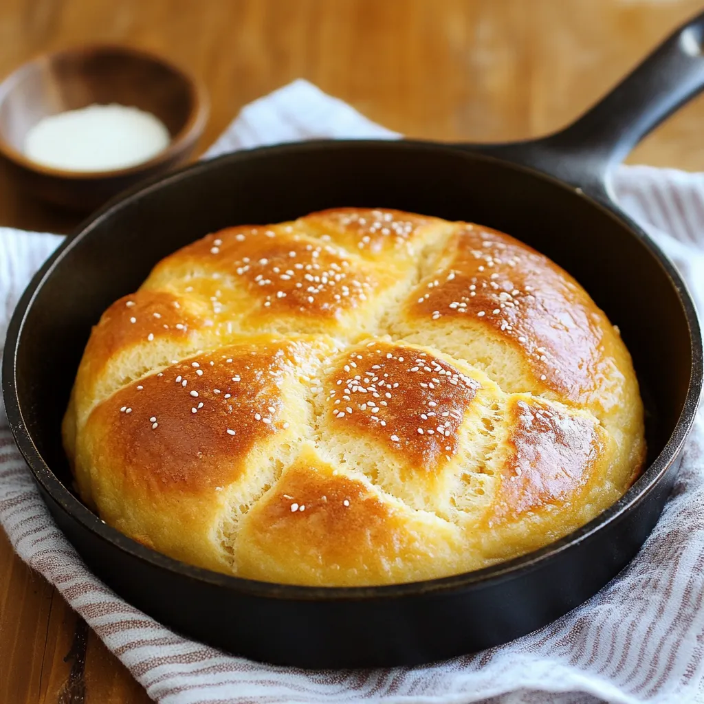 Pan de maicena en sartén recién cocinado y dorado sobre un plato.
