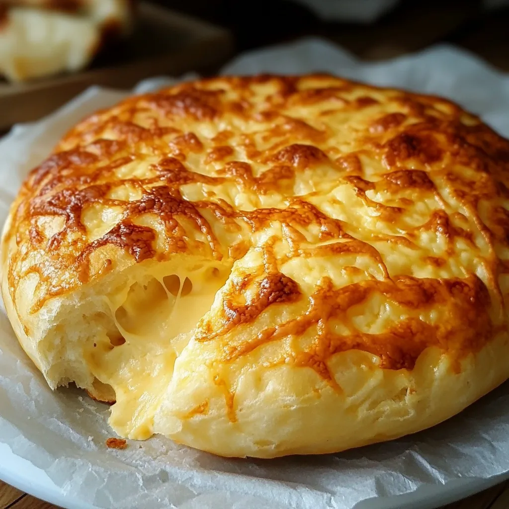 Pan de queso sin horno recién hecho en sartén, con una textura esponjosa.