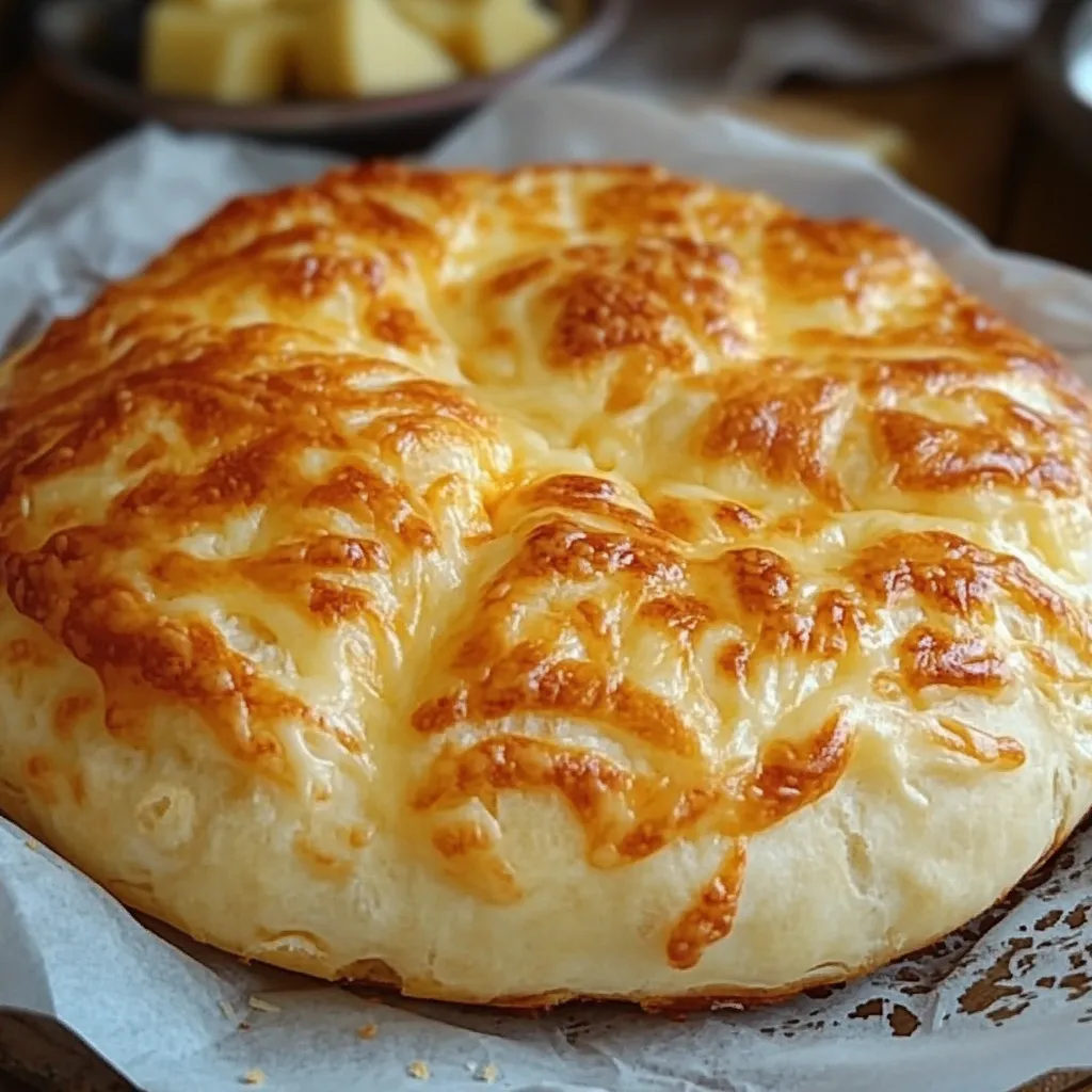 Pan de queso sin horno recién hecho en sartén, con una textura esponjosa.