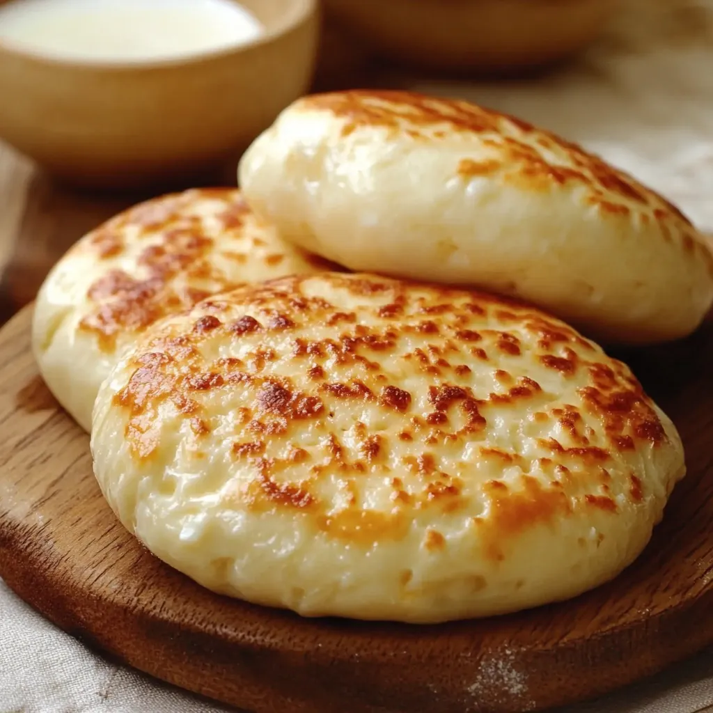 Imagen de un pan de queso sin horno, cocido en sartén, con una textura dorada y esponjosa, acompañado de mantequilla y hierbas frescas.
