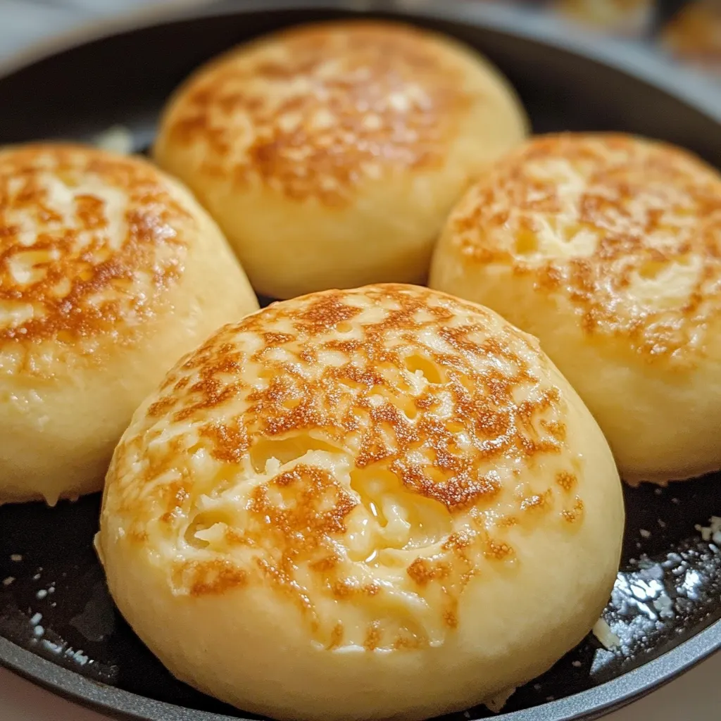 Pan de queso sin horno dorado y esponjoso servido en un plato.