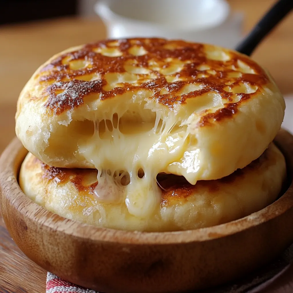 Pan de queso sin horno cocido en sartén, dorado y esponjoso, servido en un plato.