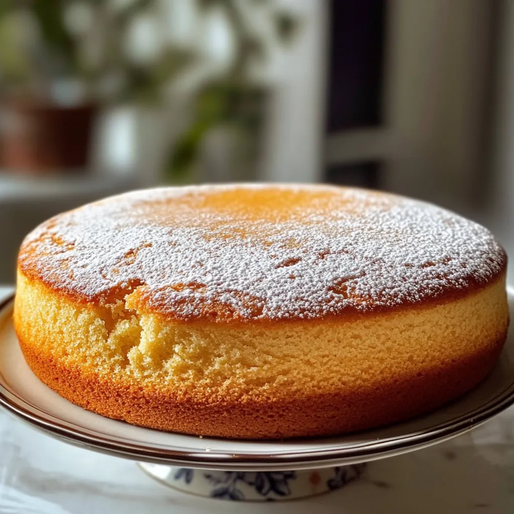 "Pastel Italiano de 12 Cucharadas recién horneado en un molde redondo" "Bizcocho italiano esponjoso servido con azúcar glass" "Corte de Pastel Italiano de 12 Cucharadas mostrando su textura suave"
