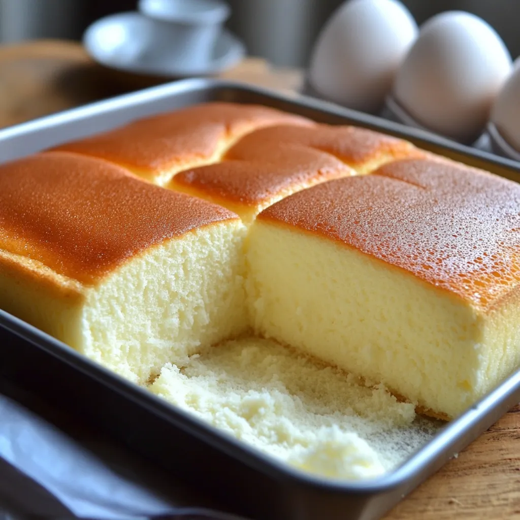 Pastel de algodón dorado y esponjoso servido en un plato con un fondo rústico.