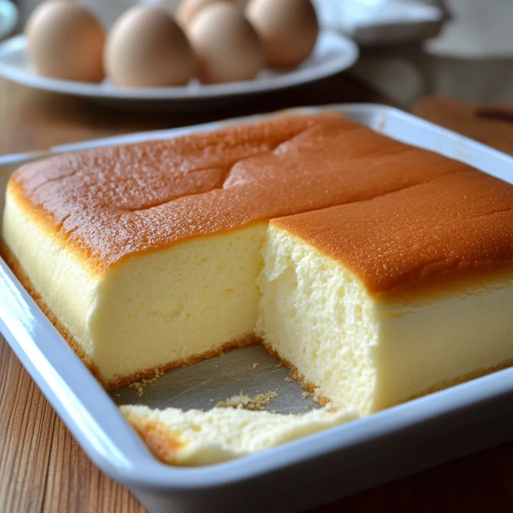 Pastel de algodón dorado y esponjoso servido en un plato con un fondo rústico.