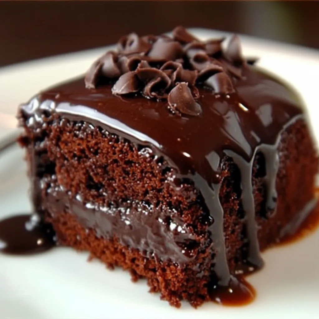 Un delicioso pastel de chocolate recién horneado, con textura esponjosa y decorado con azúcar glass.